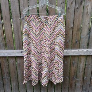 Sonoma Multi Color Boho Flowy Ruffle Tiered Button Detail Chevron Skirt Pockets